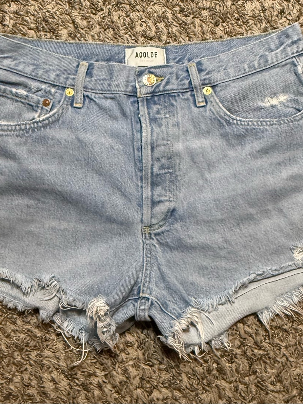 AGOLDE Parker Vintage Cut-Off Denim Shorts "Light Wash Blue" Size 30